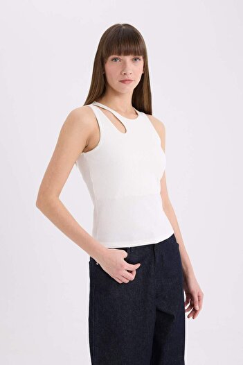 DeFacto Slim Fit Dar Kesim Bisiklet Yaka Fitilli Kaşkorse Atlet A3422AX23SM