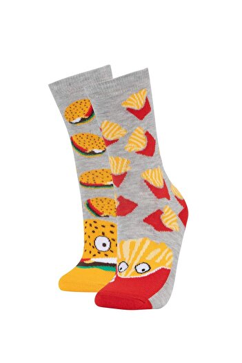 DeFacto Women's 2-Pack Cotton Fun Socks S2920Azns