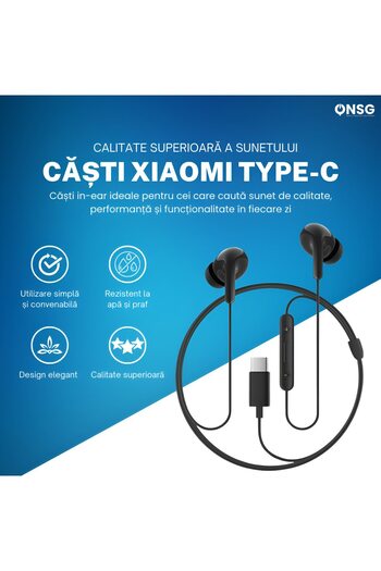 Xiaomi Type-c Headphones, Powerful Sound, Hd Microphone, Usb-c, Durable, Black