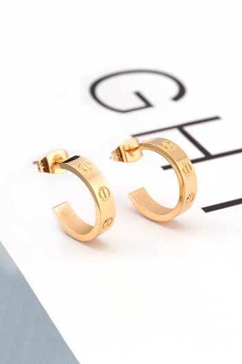 Chavin Gold Screw Design Women's Steel Earrings Eh81Sr