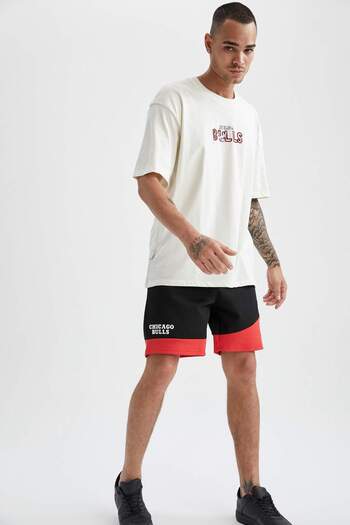 DeFacto Μπλουζάκι Fit Nba Chicago Bulls με άδεια Oversize Fit Crew Neck 100% βαμβάκι