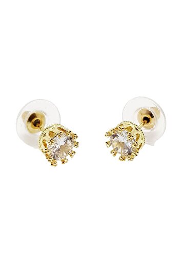 Chavin 1 Carat King Crown Motif Gold Single Stone Women's Earrings Df09Sr