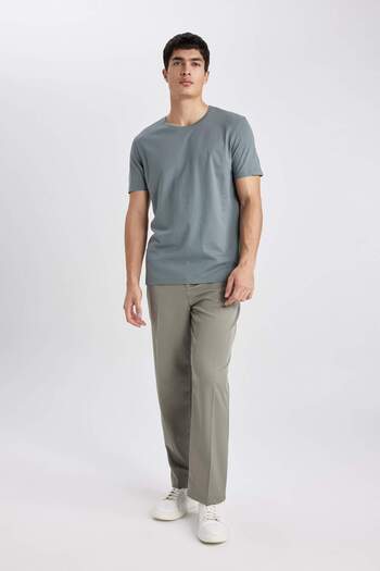 DeFacto Regular Fit Premium Ποιότητα Mercerized Crew λαιμόκοψη κοντομάνικο βαμβακερό χτενισμένο βαμβακερό μπλουζάκι T5014AZ21SP