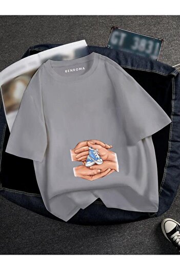 BENROMA Pregnant Hand Blue Shoes Printed T-Shirt