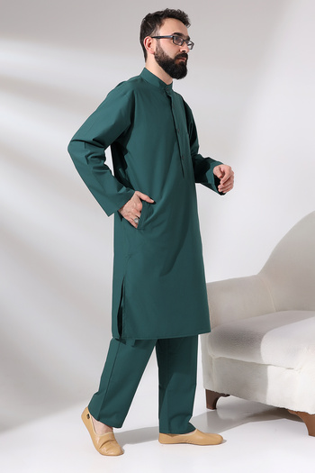 ihvan online Men's Hajj and Umrah Suit Double Bottom Top Afghan Suit Green
