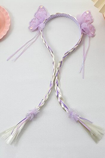 TAKIŞTIR Purple Color Butterfly Figured Knitted Detailed Child Crown