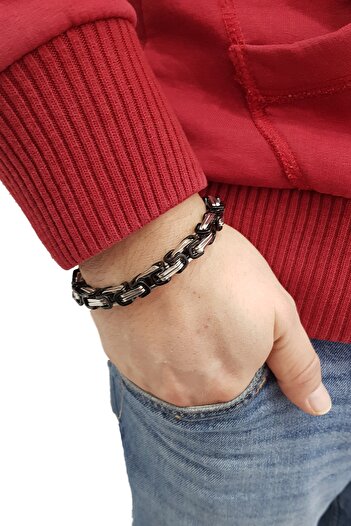 Chavin Kalın Kral Model 8 mm. Gri Çelik Erkek Bileklik df14sy