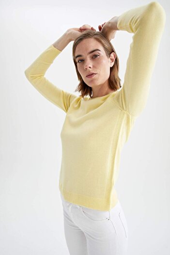 DeFacto Crew Neck Relax Fit Extra Soft Cashmere Textured Sweater F7091Az21Wn
