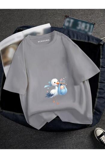 BENROMA Pregnant Blue Stork Printed T-Shirt