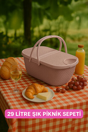 İ&A HOME PEMBE 30LT. PİKNİK SEPETİ