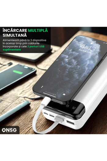 DUDAO Dudao K6Pro+ External Powerbank 20000mAh with 3 Integrated Cables USB Type C, Micro USB
