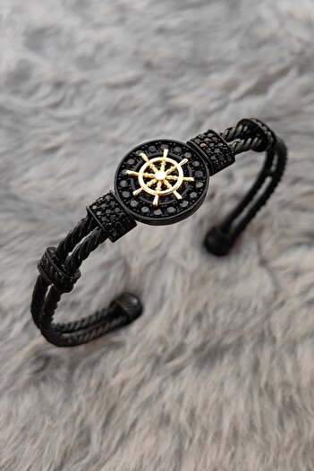 Chavin Black Gold Rudder Figured Brass Men's Bracelet Er64Sy