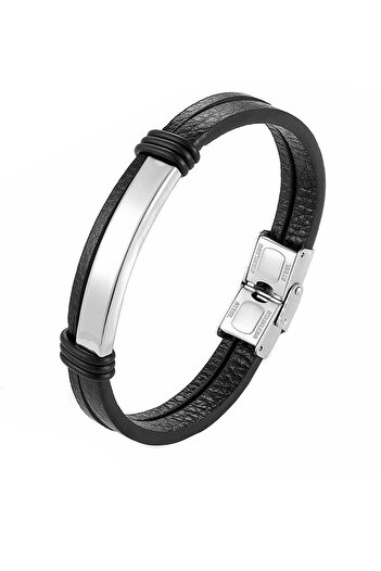 Chavin Gray Steel and Leather Steel Men's Bracelet dy76by