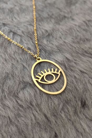Chavin Gold Round Inside Eye Women's Steel Necklace Et52Sr