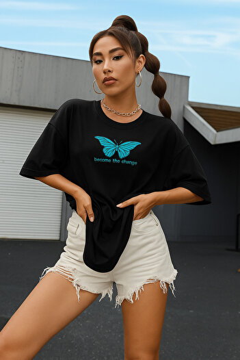 BENROMA Butterfly Printed Oversize Unisex T-Shirt