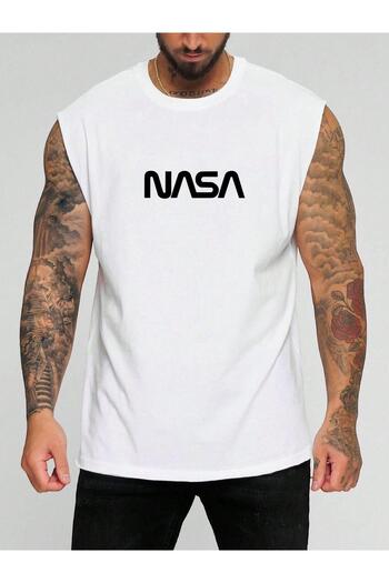 BENROMA In Cart 6 or More Purchases Get 1 T-Shirt as a Gift - Nasa Printed Sleeveless T-Shirt