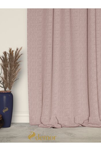 Demor Home Powder Pink Linen Textured Pleated High Quality Background Curtain