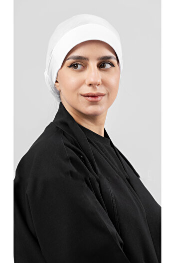 outline Full Cover Under Hijab Cap with Reinforcer - White