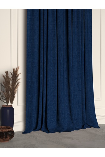 Demor Home Parliament Blue Linen Textured Pleated High Quality Background Curtain
