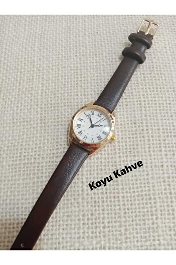 QUARTZ Minimal Vintage Women's Wristwatch Retro Dark Brown Cord Round Roman Numeral Model 0152