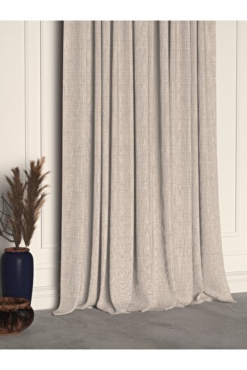 Demor Home Beach Stone Color Linen Textured Pleated High Quality Background Curtain