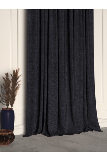 Demor Home Night Black Linen Textured Pleated High Quality Background Curtain