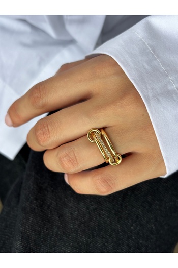Ressia Asymmetric Plate Zircon Stone Detailed Ring