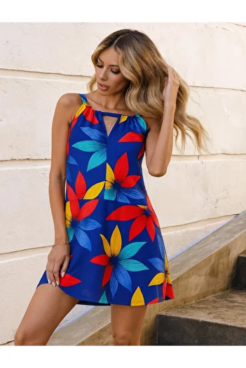 ESPİNA Rochie mare de damă, cu decolteu în față, cu modele florale, cu detaliu în jos