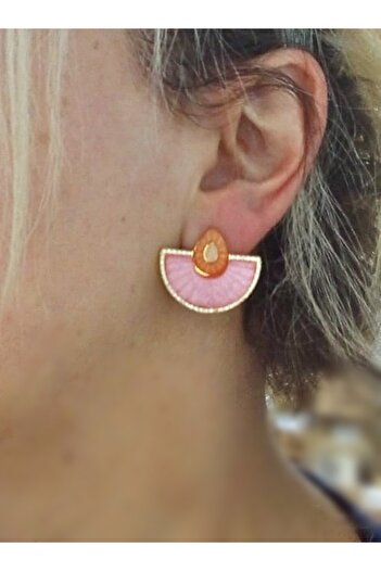 mos&more Steel Pink Small Fan Elegant Earrings