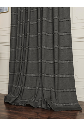 OnyxHome Lorenzo Linen Bearded Fon Curtain Anthracite Gray