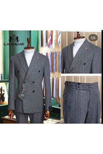 ilayda emir Double Breasted Striped Slimfit Suit