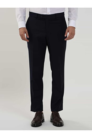 Dufy Light Navy Blue Men's Regular Fit Straight Classic Trousers