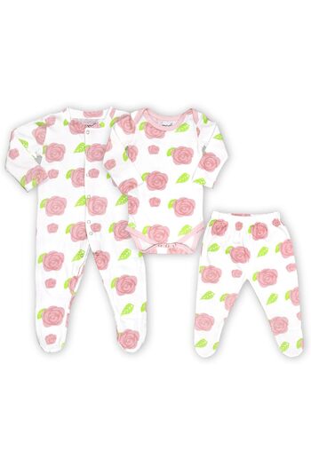 THE MOON Brand Organic Baby 3 in 1 Gift Set Romper, Body Suit, Jogger – for 3-6 Months Full Sleeve
