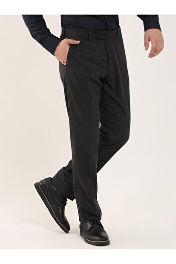Dufy Dark Gray Men's Slim Fit Straight Classic Trousers