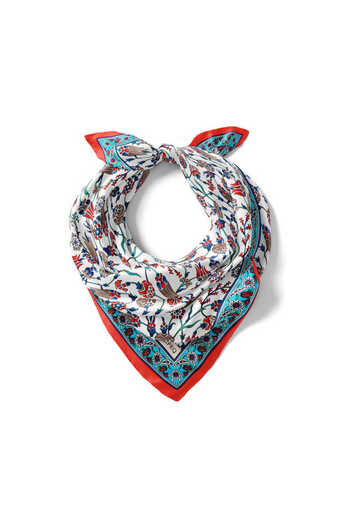 Bursa İpek Tulip Patterned Red Silky Handkerchief