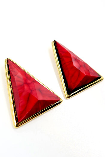 VAGGON Women's Red Gold Frame Triangle Design Minelli Earrings Prmx13805