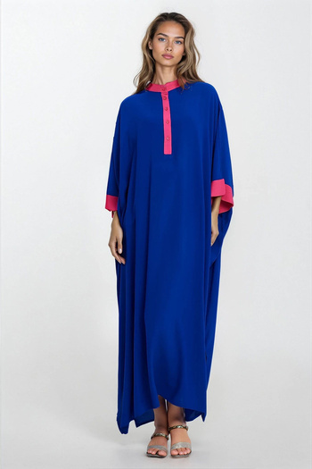 VAGGON Women's Saks Hakim Collar Half Placket Slit Embroidered Plus Size Dress Vs00333