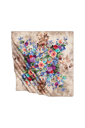 Bursa İpek Mink Bouquet Pattern Silky Scarf