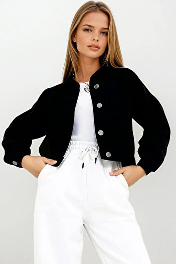 VAGGON Women's Black Crop Denim Jacket Vgn-X3631-Rv