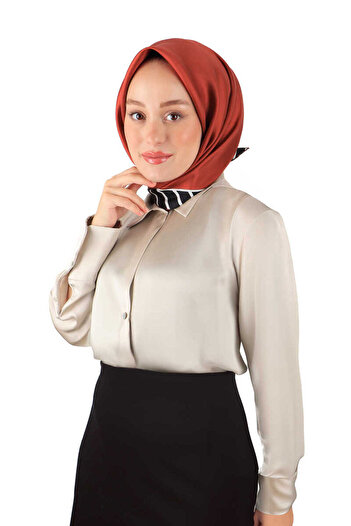 Bursa İpek Twill Silk Scarf - ClarEt REd LinE PattErn