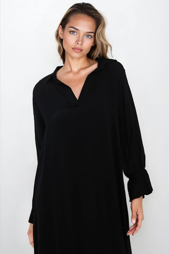 VAGGON Women's Black V-Neck Slit Plus Size Viscose Dress Vs00320