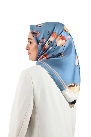Bursa İpek Μεταξωτό μαντίλι Indigo Floral Twill