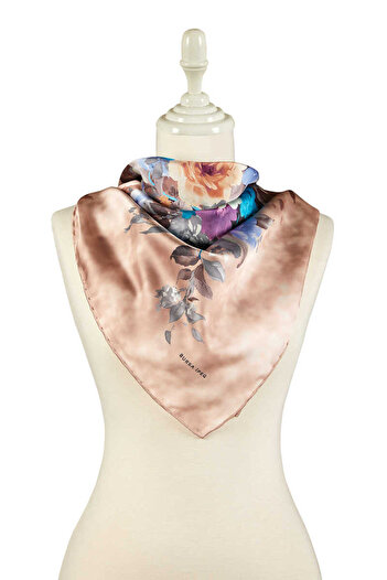 Bursa İpek Powder Bouquet Pattern Silky Scarf