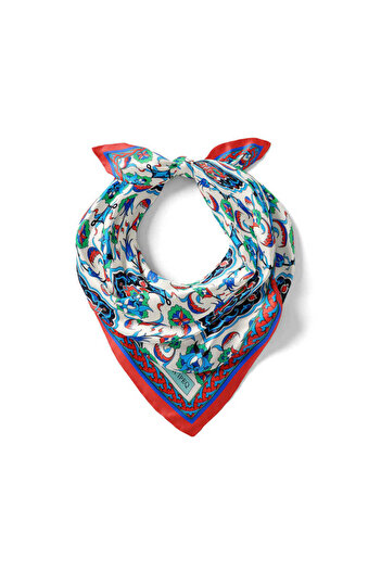 Bursa İpek Red Tile Pattern Silky Handkerchief