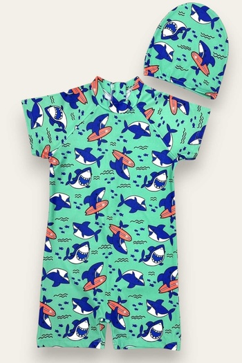 My Kids Wear Boy's Jumpsuit Swimsuit with Boned, Washed Zipper, Sun Protection