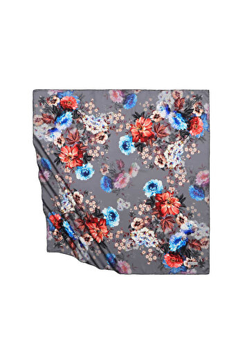 Bursa İpek Anthracite Fulya Pattern Silky Scarf