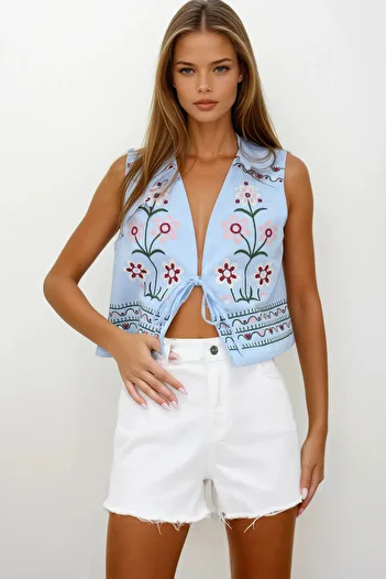 VAGGON Women's White 5 Pocket Tassel Detailed Denim Shorts Vs00254