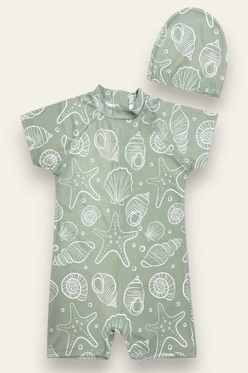 My Kids Wear Boy's Jumpsuit Swimsuit with Boned, Washed Zipper, Sun Protection