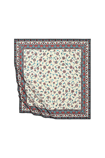 Bursa İpek Gray Wildflower Pattern Silky Scarf