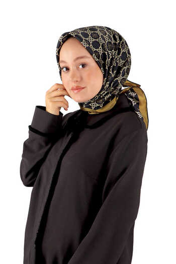 Bursa İpek Twill Silk Scarf - Black Chain Monogram